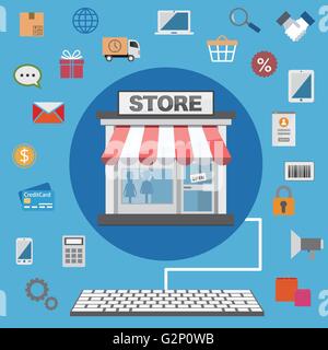 Modèle plat boutique en ligne Illustration de Vecteur