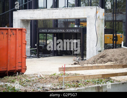 Site de construction du nouveau siège du CIO (Comité International Olympique) à Lausanne, Suisse. Banque D'Images