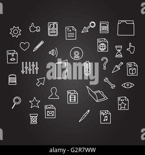 Misc Fichier et l'icône du curseur de la technologie de l'ordinateur d'entreprise mis au croquis dessin à la main de style tableau noir Illustration de Vecteur