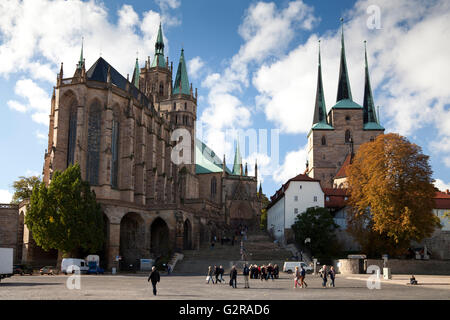 Cathédrale d'Erfurt et Severikirche, église, place Domplatz Thüringer Becken, Erfurt, Thuringe, Allemagne Banque D'Images