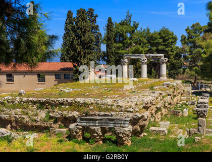 Ruines du temple E dans l'ancienne Corinthe, Péloponnèse Banque D'Images