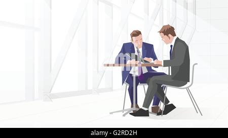 Illustration de deux hommes d'affaires en réunion à l'aide de coffre Illustration de Vecteur