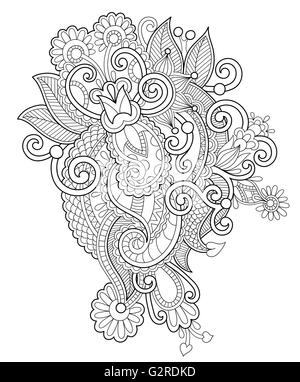 Noir et blanc ligne zentangle fleur d art dessin impression