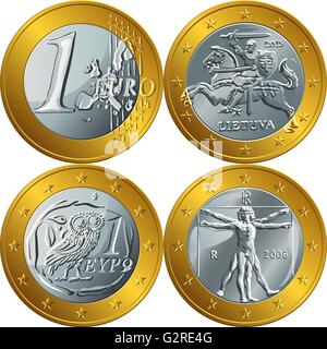 Pièce d'or argent vecteur un euro Illustration de Vecteur