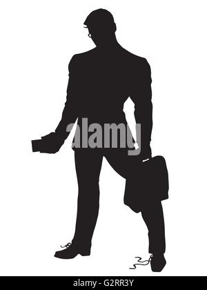 Leader puissant businessman déliée des lacets de silhouette noire figu Illustration de Vecteur