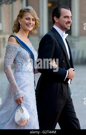 Nikolaos, Prince et Princesse Tatiana de Grèce, assister au mariage du prince Carl Philip de Suède et Sofia Hellqvist Banque D'Images