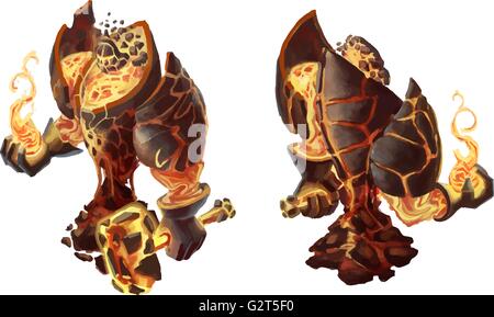 Golem de feu jeu de dessin animé, caractère on white Illustration de Vecteur