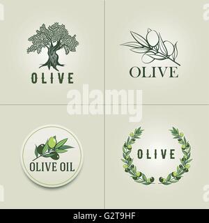 Différents modèles de conception de logo d'olive. Branche d'olivier, l'olivier et l'olive branch wreath illustration. Illustration de Vecteur