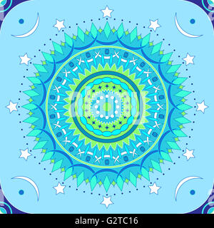 Mandala sans motif dans les couleurs bleu et vert Banque D'Images