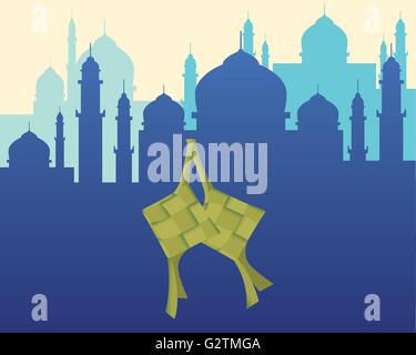 Ketupat islam ramadan mosquée avec des aliments contexte graphique vectoriel Illustration de Vecteur