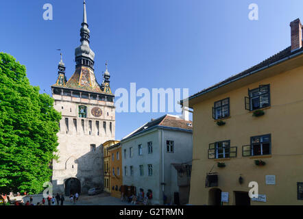 Bell Tower Stundturm et Casa Vlad Dracul - censé être le lieu de naissance de Vlad III . Vlad Tepes Dracula ( ), la Roumanie Sighisoara Banque D'Images