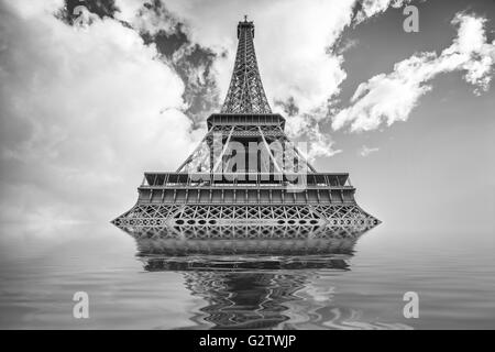 Illustration d'inondation avec Eiffel tower, Paris France Banque D'Images