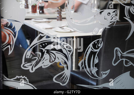 L'Écosse, Glasgow, ville marchande, café Gandolfi restaurant de poissons, Albion Street. Banque D'Images