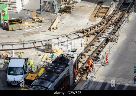 Les travaux de voie sur le tram, l'Autriche, Vienne, Wien Banque D'Images