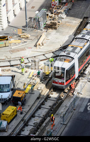 Les travaux de voie sur le tram, l'Autriche, Vienne, Wien Banque D'Images