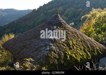 O Cebreiro, Espagne : palloza traditionnels typiques de la Serra dos Ancares Région de Galice. Banque D'Images