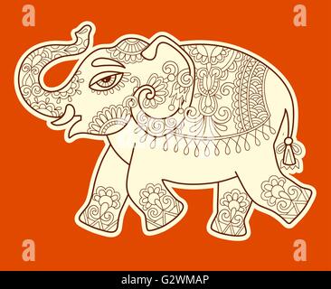 Stylisé d'origine indienne ethnique motif éléphant dimensions Illustration de Vecteur