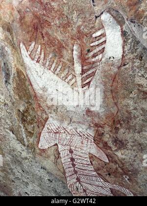 Peintures rupestres autochtones anciennes connu comme "rock art" trouvés au mont de la Rochère, à l'ouest de la terre d'Arnhem, dans le Territoire du Nord, Australie Banque D'Images