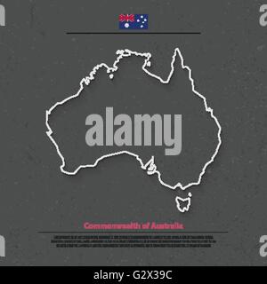 La carte isolée du Commonwealth de l'Australie et de drapeau officiel icons. vector continent politique australienne ligne fine carte. Aussie geog Illustration de Vecteur