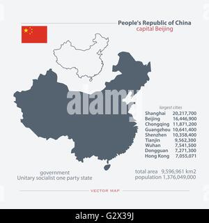 République populaire de Chine des cartes isolées et l'icône du drapeau officiel. vecteur carte politique chinois avec des icônes d'information générale. Comme Illustration de Vecteur