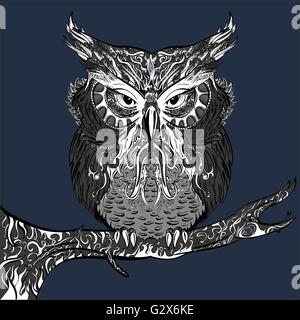 Grey Owl avec ornement blanc Illustration de Vecteur