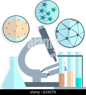 Microbiologie, boîtes de Pétri, tubes à essai Illustration de Vecteur