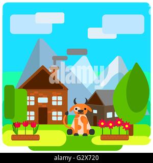 Gc de ferme près de la maison Illustration de Vecteur