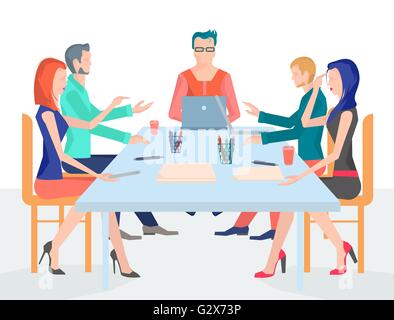 Les gens d'affaires conférence illustration avec ensemble d'accessoires de bureau Illustration de Vecteur