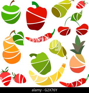 Mettre les fruits et légumes isolé poire, poivre, pomme, banane Illustration de Vecteur