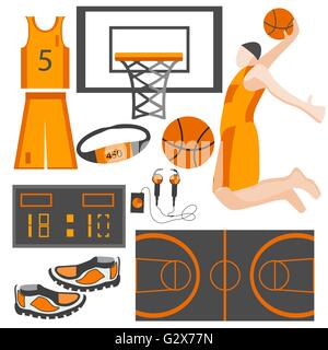 Icônes Set produits de sport athlète, balle, sneakers, forme Illustration de Vecteur