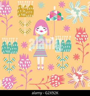 Enfant mignon motif transparent avec petite fille et sans motif dans le menu image vectorielle, swatch Illustration de Vecteur