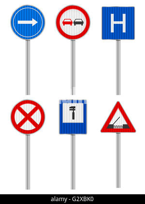 La signalisation routière fixés sur un fond blanc. Banque D'Images