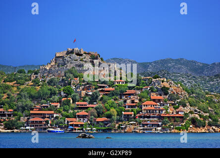 Kalekoy (ancienne Simena), Kekova, Lycie, province d''Antalya, Turquie. Banque D'Images