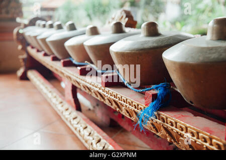 Instruments de musique percussive traditionnelle balinaise 'instruments de gamelan' musique d'ensemble, Ubud, Bali, Indonésie. Banque D'Images