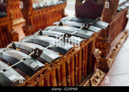 Instruments de musique percussive traditionnelle balinaise 'instruments de gamelan' musique d'ensemble, Ubud, Bali, Indonésie. Banque D'Images