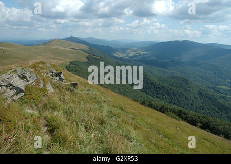 Rock sur le sentier en Bieszczady en Pologne Banque D'Images