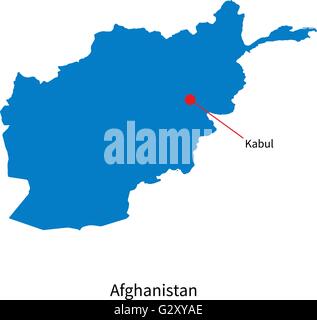 Carte vectorielle détaillée de l'Afghanistan et capitale Kaboul Illustration de Vecteur