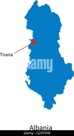 Carte vectorielle détaillée d'Albanie et capitale Tirana Illustration de Vecteur