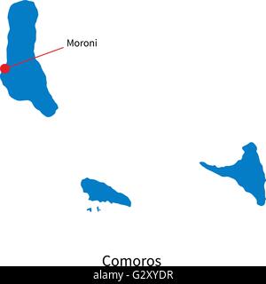 Carte vectorielle détaillée des Comores et capitale Moroni Illustration de Vecteur