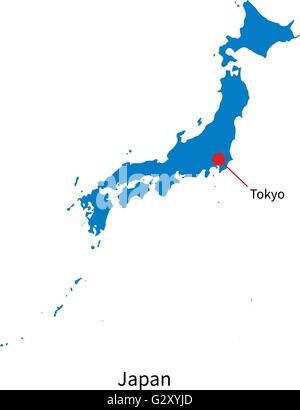 Carte vectorielle détaillée du Japon et capitale Tokyo Illustration de Vecteur