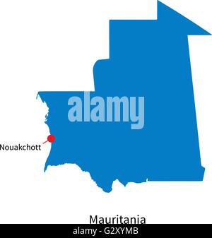 Carte vectorielle détaillée de la Mauritanie et capitale Nouakchott Illustration de Vecteur