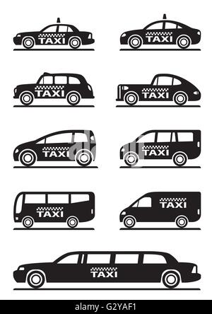 Différents types de voitures de taxi - vector illustration Illustration de Vecteur