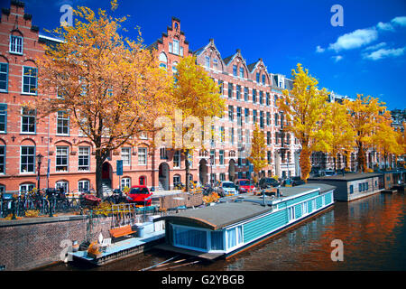 Belle capitale européenne d'Amsterdam dans l'été. anciennes rues et canaux.L'automne d'Or Banque D'Images