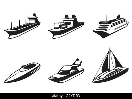 Navires et bateaux de mer en perspective - vector illustration Illustration de Vecteur