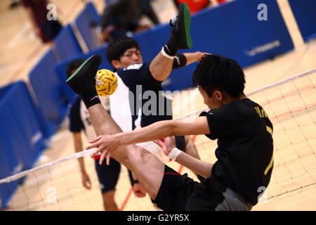 Général Ville de Sumida Gymnase, Tokyo, Japon. 4 juin, 2016. Vue générale, le 4 juin 2016 - La 23e : Sepaktakraw Tous Japon Sepaktakraw Championnat ouvert au gymnase général Ville de Sumida, Tokyo, Japon. © AFLO SPORT/Alamy Live News Banque D'Images