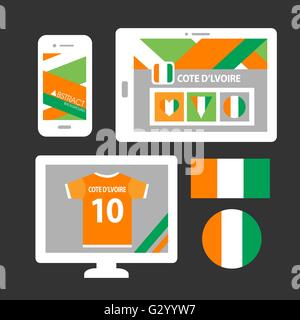 Ensemble de la Côte d'Ivoire drapeau et thème sur l'appareil Illustration de Vecteur
