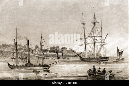 Tilbury Fort, Tilbury, Essex, Angleterre, bateaux à voile, 19e siècle Banque D'Images