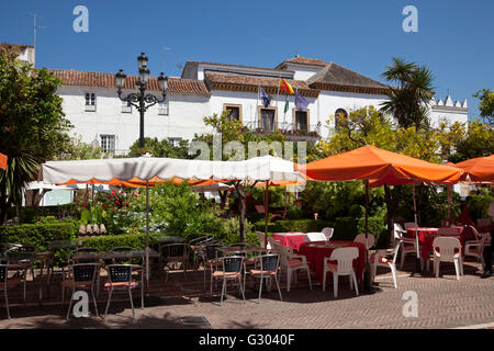 Arbre Orange Square, Plaza de los Naranjos dans le centre ville historique, Marbella, Costa del Sol, Andalousie, Espagne, Europe Banque D'Images