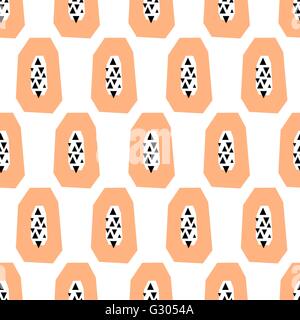 Motif répétitif sans couture avec style géométrique papayes sur fond blanc. Textiles modernes, cartes de vœux, affiches, emballage pap Illustration de Vecteur