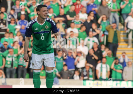 27 mai 2016 - Vauxhall Défi International (Friendly). L'Irlande du Nord 3 Belarus 0. L'Irlande du Nord Chris Baird (6) durant le jeu. Banque D'Images